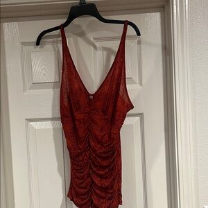 Express Red Ruched V-Neck Camisole